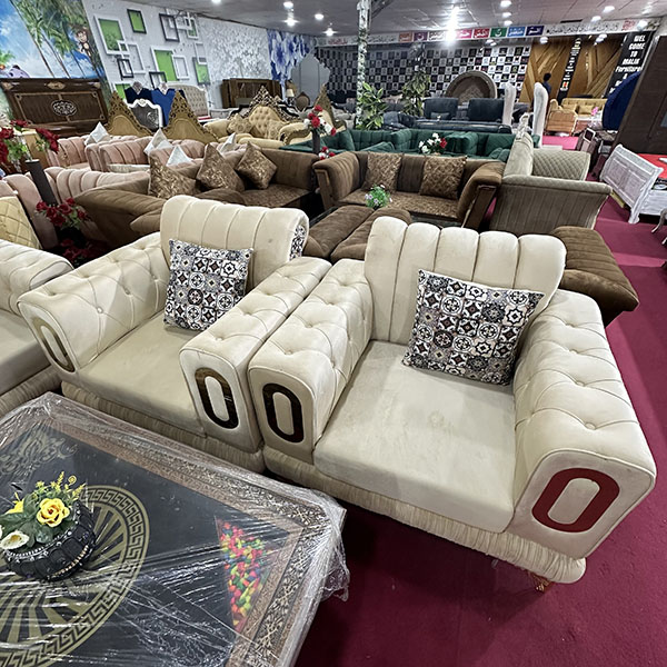 Chester Sofa 7- Seaters Sofa (Off White Velvet)